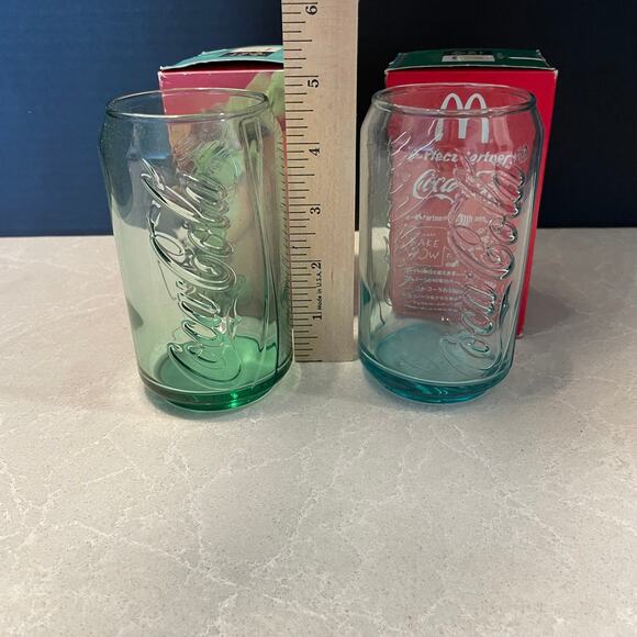 Vintage Coca Cola can shape glasses green Lot of 2 japan McDonalds collaboration - Picture 2 of 9
